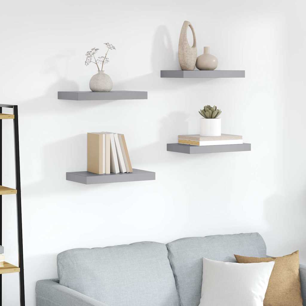 vidaXL Schweberegale 4 Stk. Grau 23x23,5x3,8 cm MDF