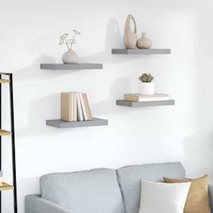 Stenske police 4 kosi sive 23x23,5x3,8 cm MDF