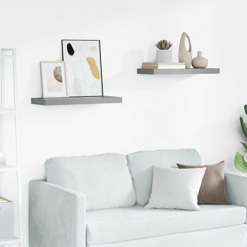 vidaXL Schwebende Wandregale 2 Stk. Grau 60x23,5x3,8cm MDF