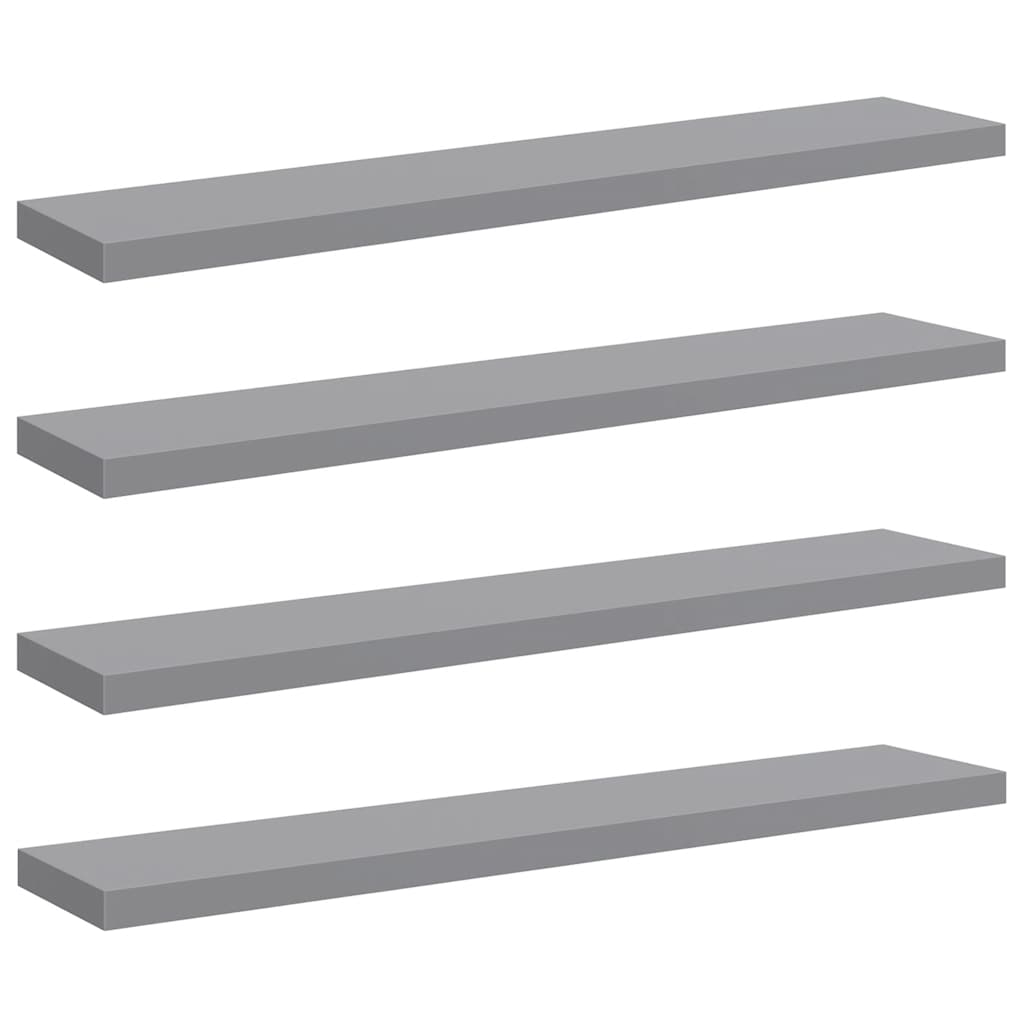 E-shop vidaXL Plávajúce nástenné police 4 ks, sivé 120x23,5x3,8 cm, MDF