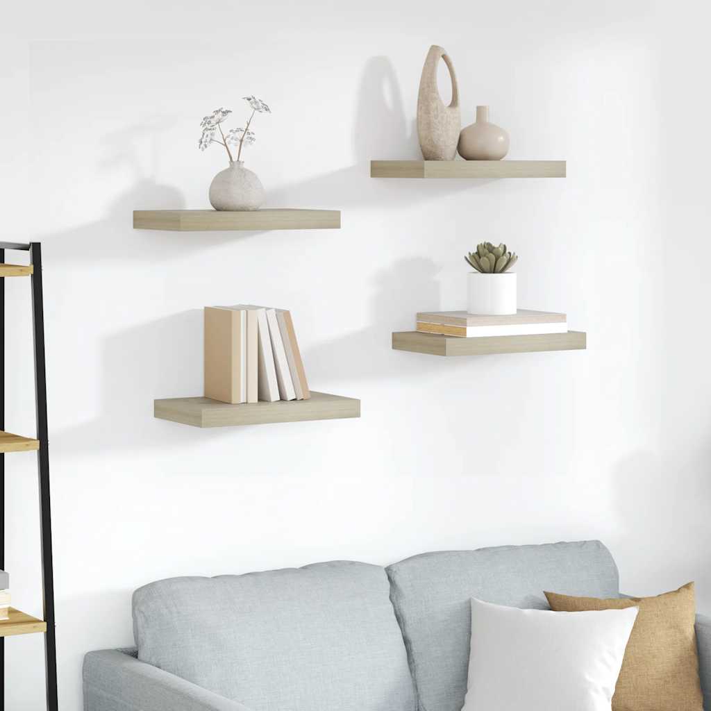 vidaXL Rafturi de perete suspendate, 4 buc., stejar, 40x23x3,8 cm, MDF