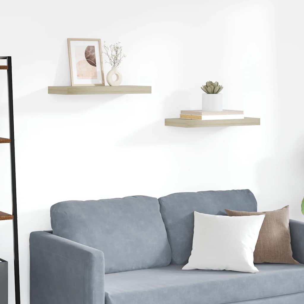 vidaXL Rafturi de perete suspendate, 2 buc., stejar, 50x23x3,8 cm, MDF