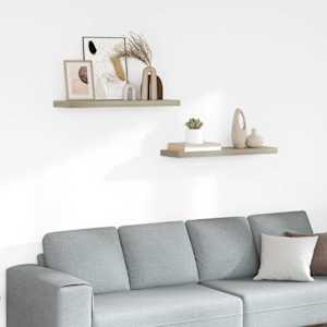 Stenske police 2 kosa barva hrasta 80x23,5x3,8 cm MDF