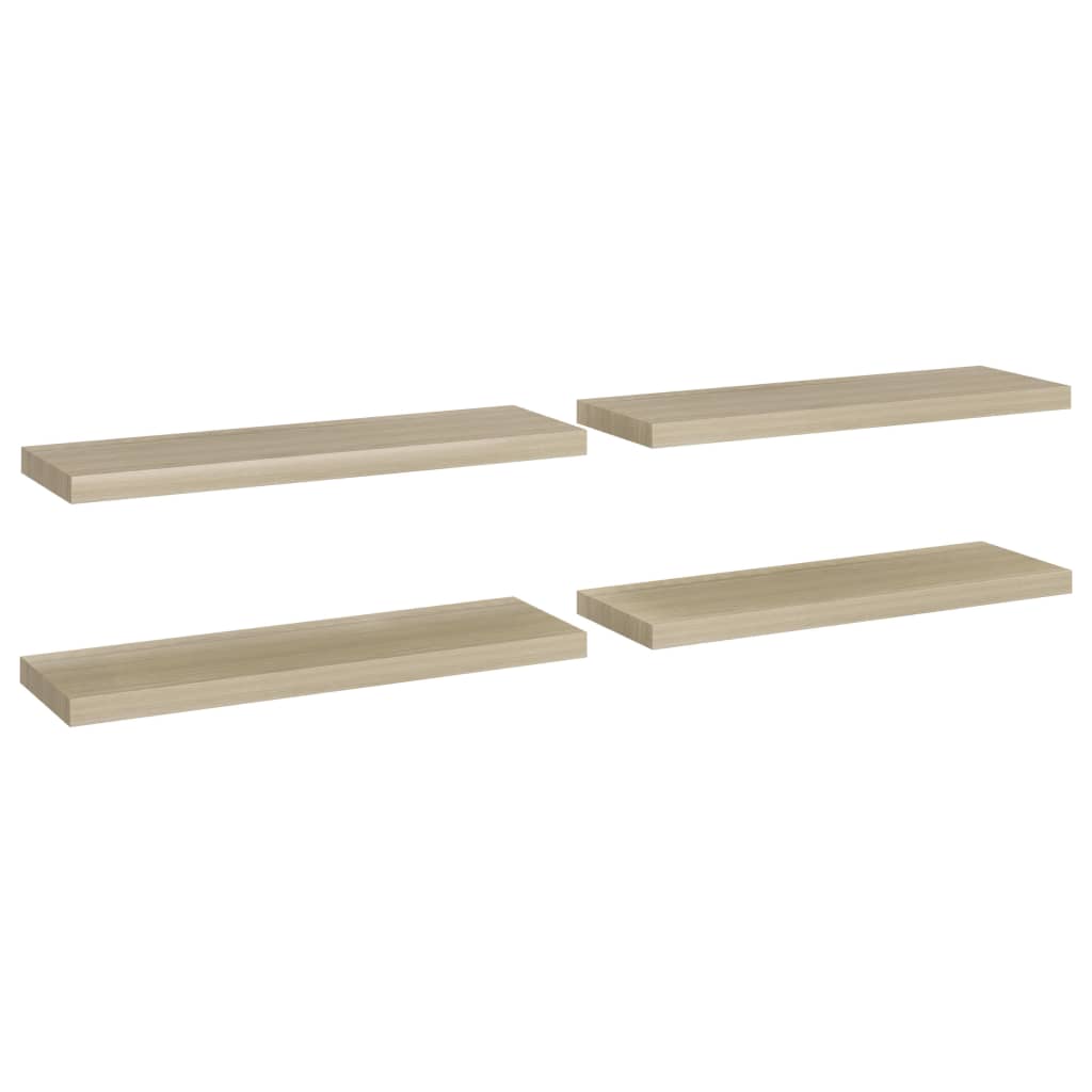 vidaXL Plávajúce nástenné police 4 ks, dubové 80x23,5x3,8 cm, MDF