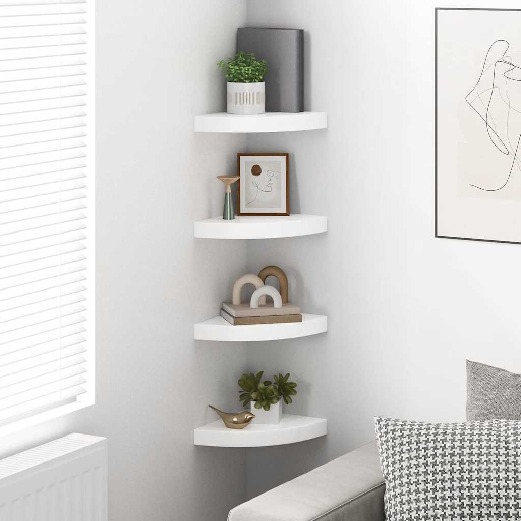 Thumbnail - vidaXL Schwebende Eckregale 4 Stk. Hochglanz-Weiß 25x25x3,8 cm MDF