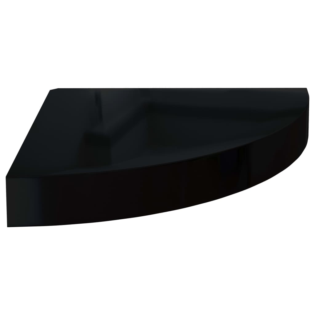 vidaXL Plovoucí rohová police černá vysoký lesk 25 x 25 x 3,8 cm MDF