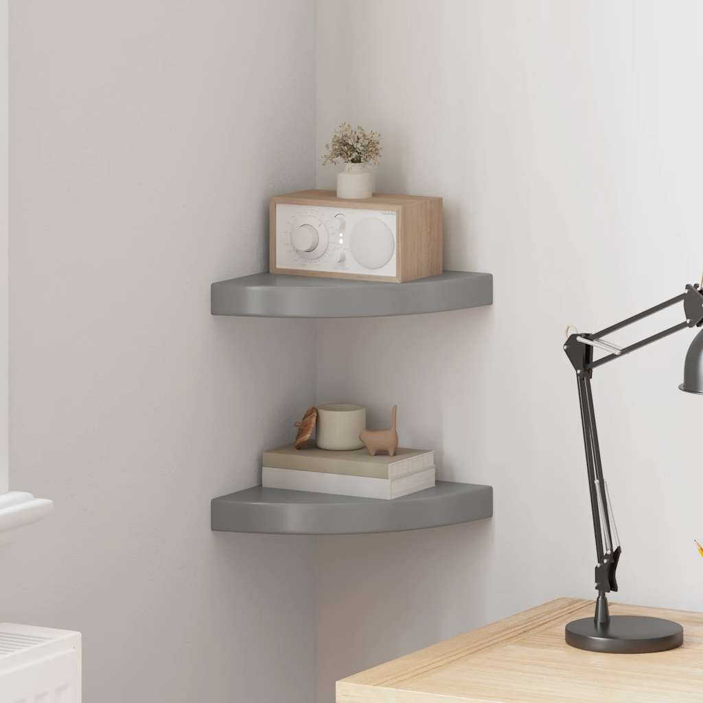 vidaXL Eck-Schweberegale 2 Stk. Hochglanz-Grau 25x25x3,8 cm MDF