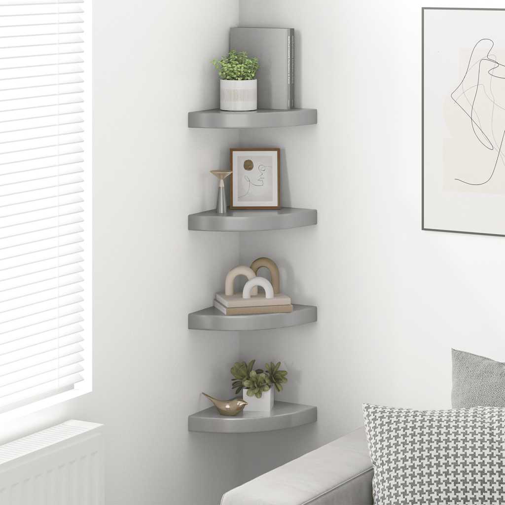 Thumbnail - vidaXL Eck-Schweberegale 4 Stk. Hochglanz-Grau 25x25x3,8 cm MDF