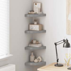 Kotne police 4 kosi visok sijaj sive 25x25x3,8 cm MDF