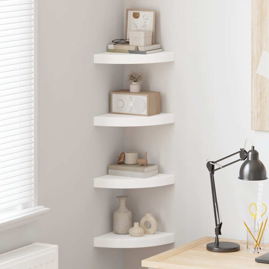 vidaXL Eck-Schweberegale 4 Stk. Weiß 25x25x3,8 cm MDF