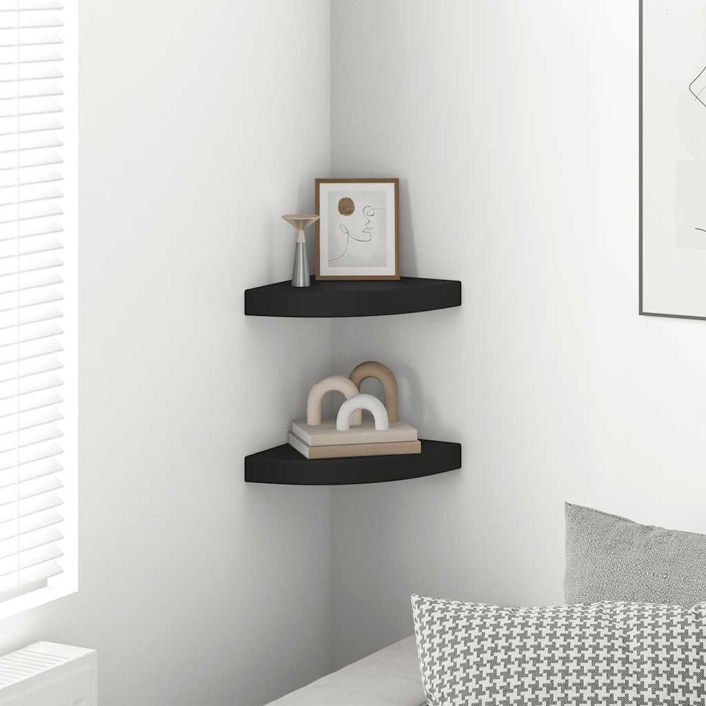 vidaXL Kelluvat kulmahyllyt 2 kpl musta 25x25x3,8 cm MDF