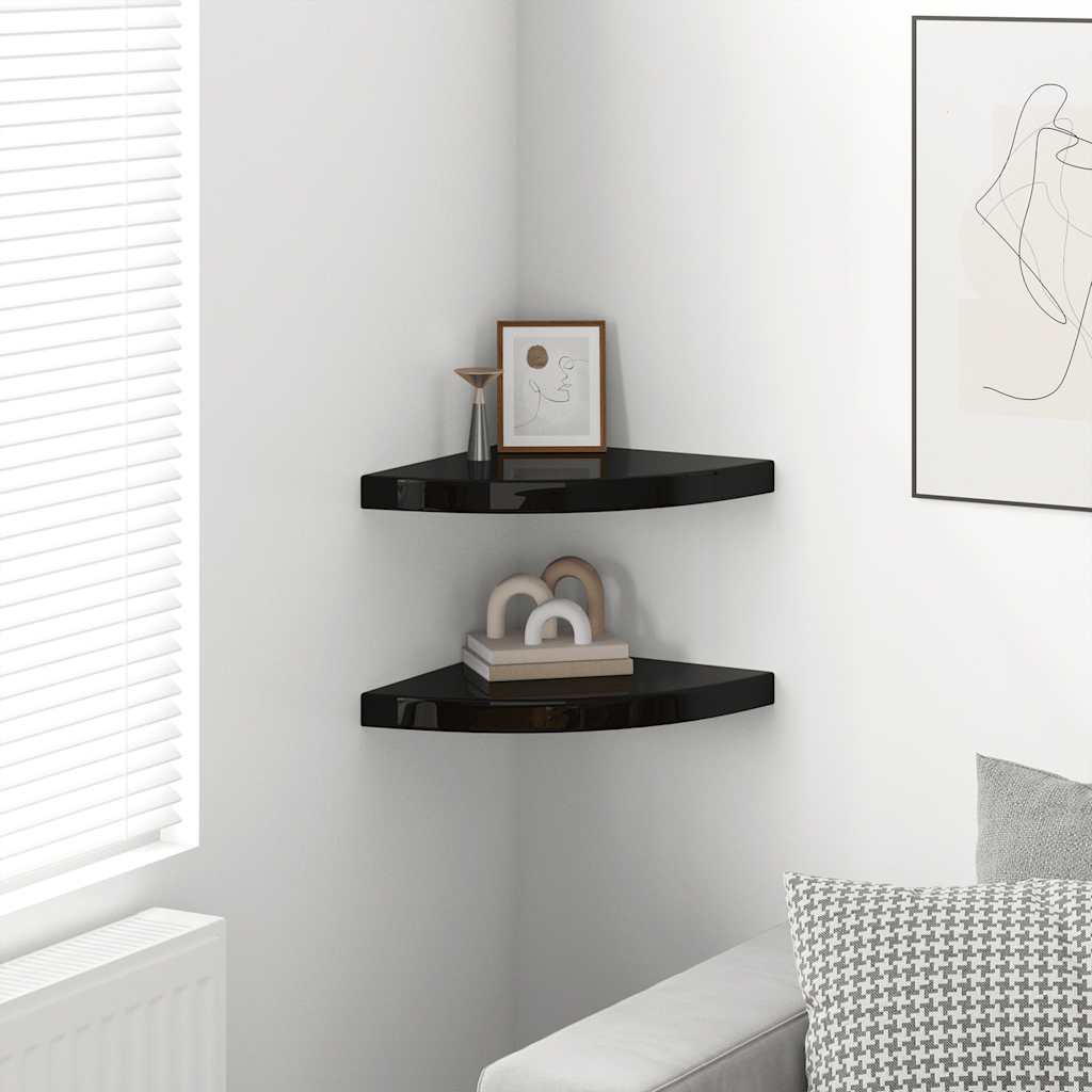 Thumbnail - vidaXL Eck-Schweberegale 2 Stk. Hochglanz-Schwarz 35x35x3,8 cm MDF