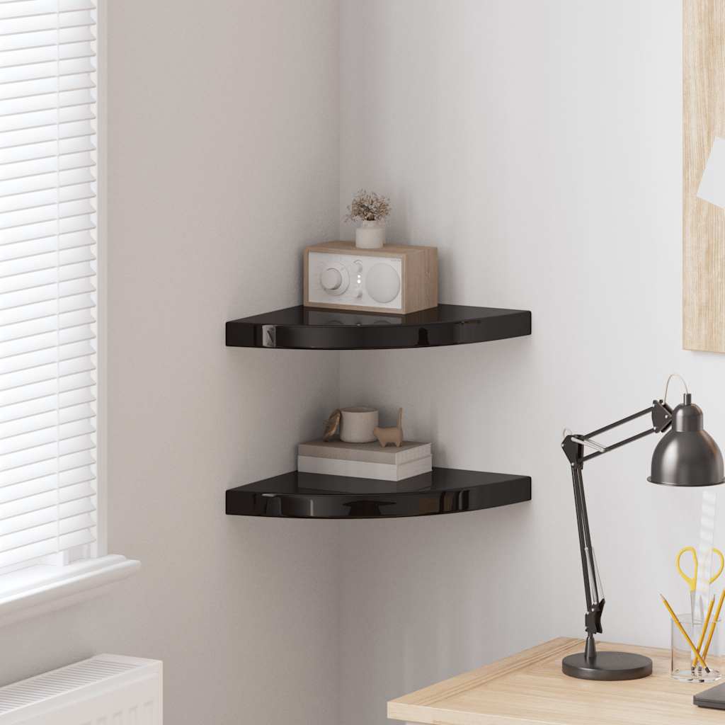 vidaXL Eck-Schweberegale 2 Stk. Hochglanz-Schwarz 35x35x3,8 cm MDF