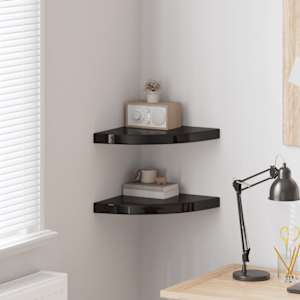 Kotne police 2 kosa visok sijaj črne 35x35x3,8 cm MDF