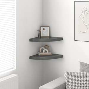 323914 vidaXL Floating Corner Shelves 2 pcs High Gloss Grey 35x35x3,8 cm MDF - obrázek 3