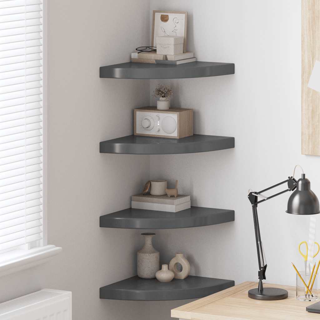 vidaXL Eck-Schweberegale 4 Stk. Hochglanz-Grau 35x35x3,8 cm MDF