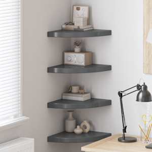 Kotne police 4 kosi visok sijaj sive 35x35x3,8 cm MDF