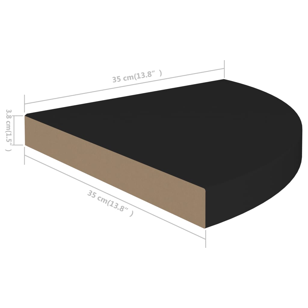 4 db fekete MDF lebegő sarokpolc 35 x 35 x 3,8 cm 