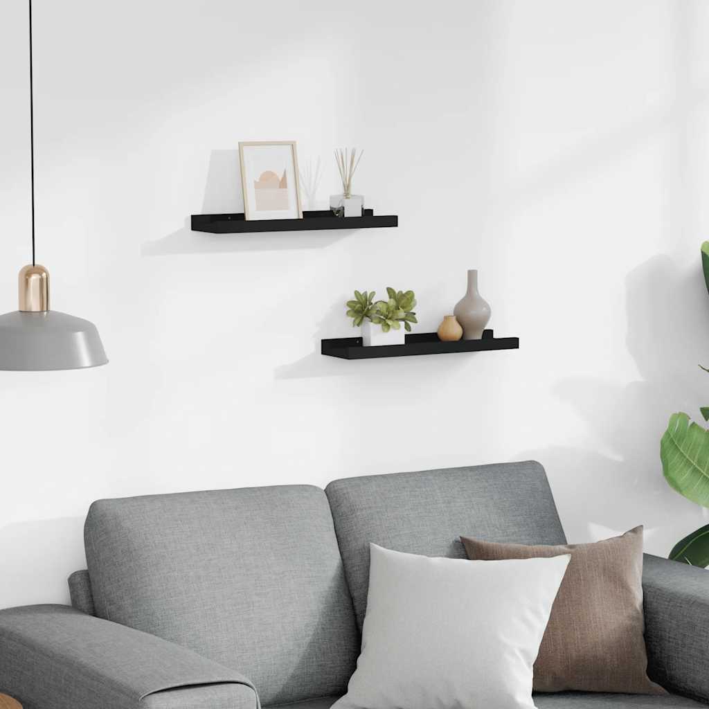 vidaXL 2 db fekete MDF szegélypolc képkeretekhez 40 x 9 x 3 cm