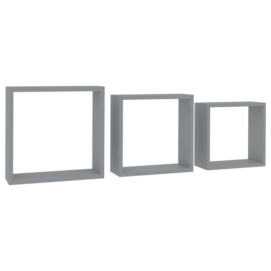 

vidaXL Wall Cube Shelves 3 pcs Gray MDF