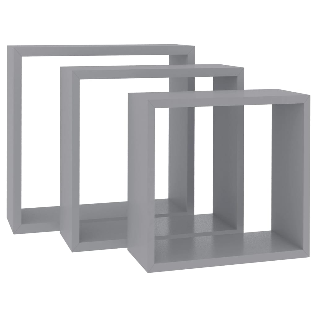 vidaXL Wandschappen kubus 3 st MDF grijs afbeelding