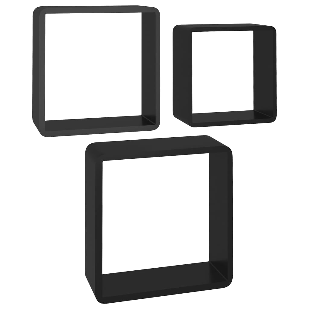 Image of vidaXL Wall Cube Shelves 3 pcs Black MDF