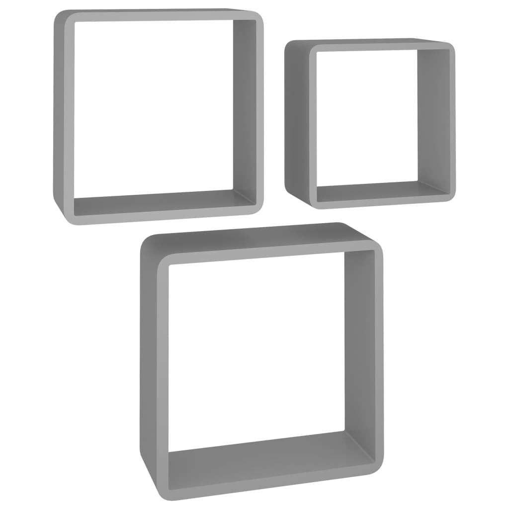Image of vidaXL Wall Cube Shelves 3 pcs Grey MDF