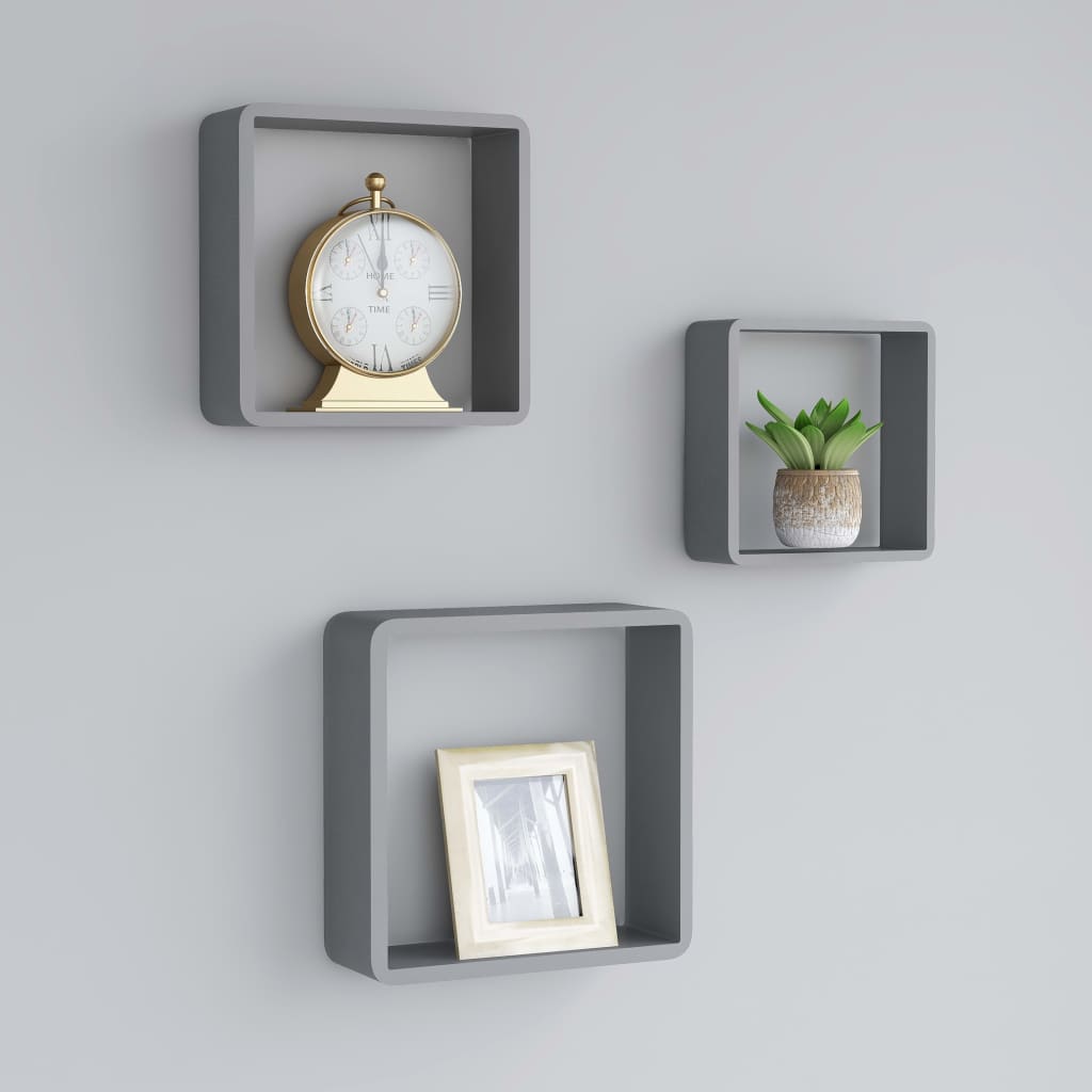 Étagères murales sous forme de cube 3 pcs Gris MDF