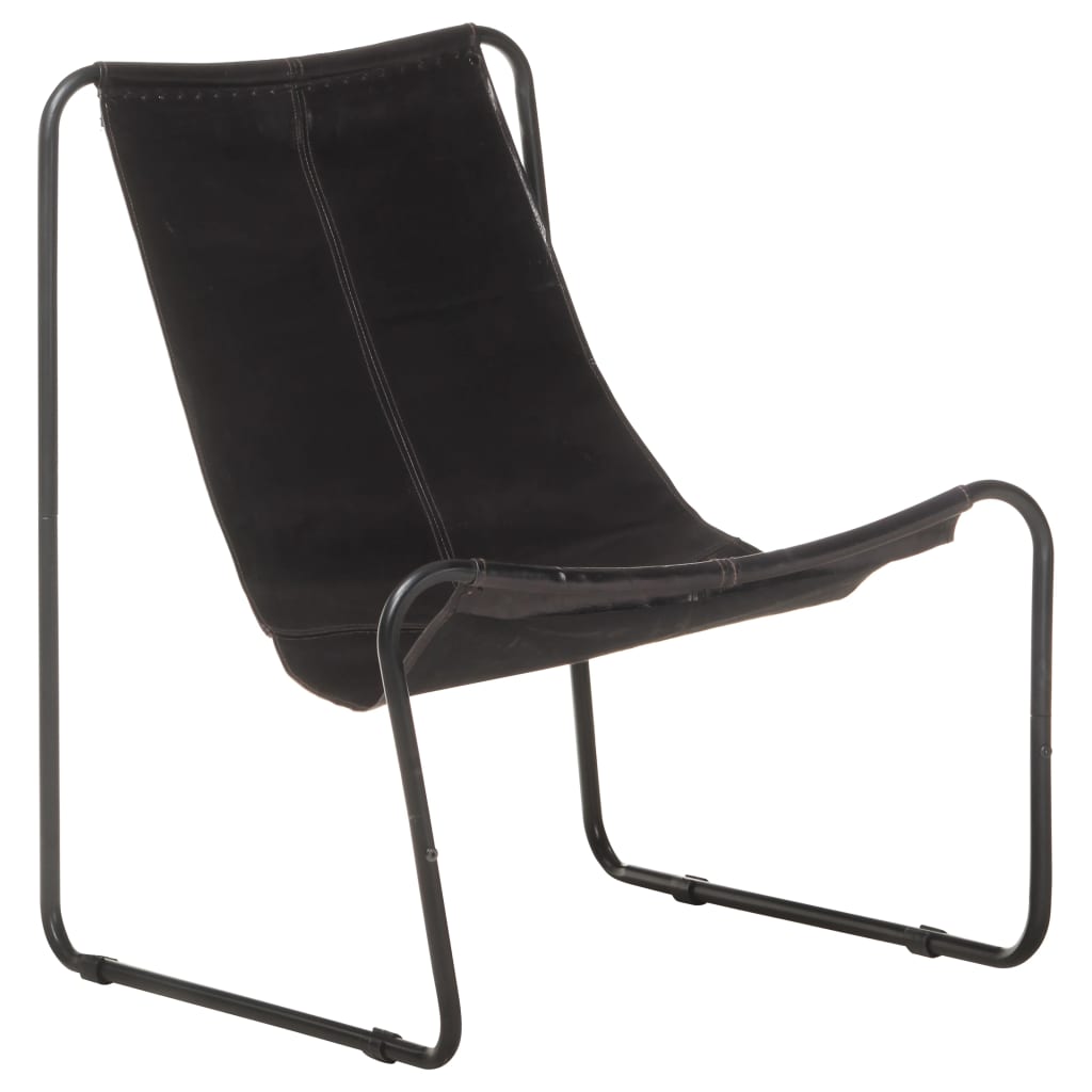 Relaxing Chair Black Real Leather