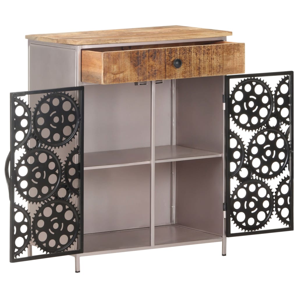 vidaXL Sideboard 23.6"x13.8"x29.5" Rough Mango Wood & Iron