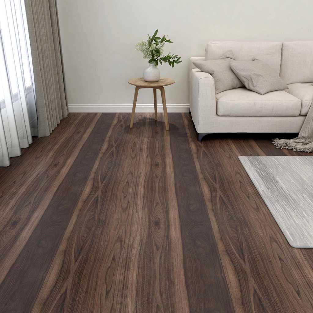 vidaXL Itsekiinnittyvä lattialankku 55 kpl PVC 5,11 m² tummanruskea