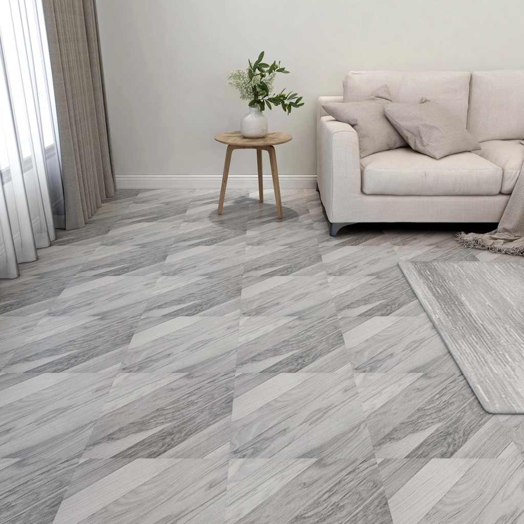 vidaXL Itsekiinnittyvä lattialankku 55 kpl PVC 5,11 m² harmaa raita