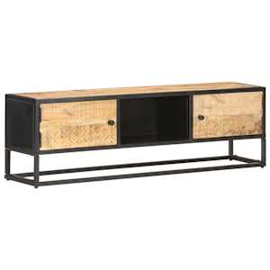 TV stolek s vyřezávanými dvířky 130x30x40 cm hrubý mangovník - obrázek 1