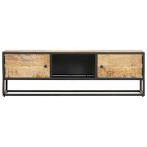 TV stolek s vyřezávanými dvířky 130x30x40 cm hrubý mangovník - obrázek 3