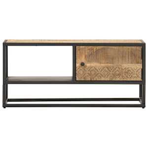 TV stolek s vyřezávanými dvířky 90 x 30 x 40 cm hrubý mangovník - obrázek 2