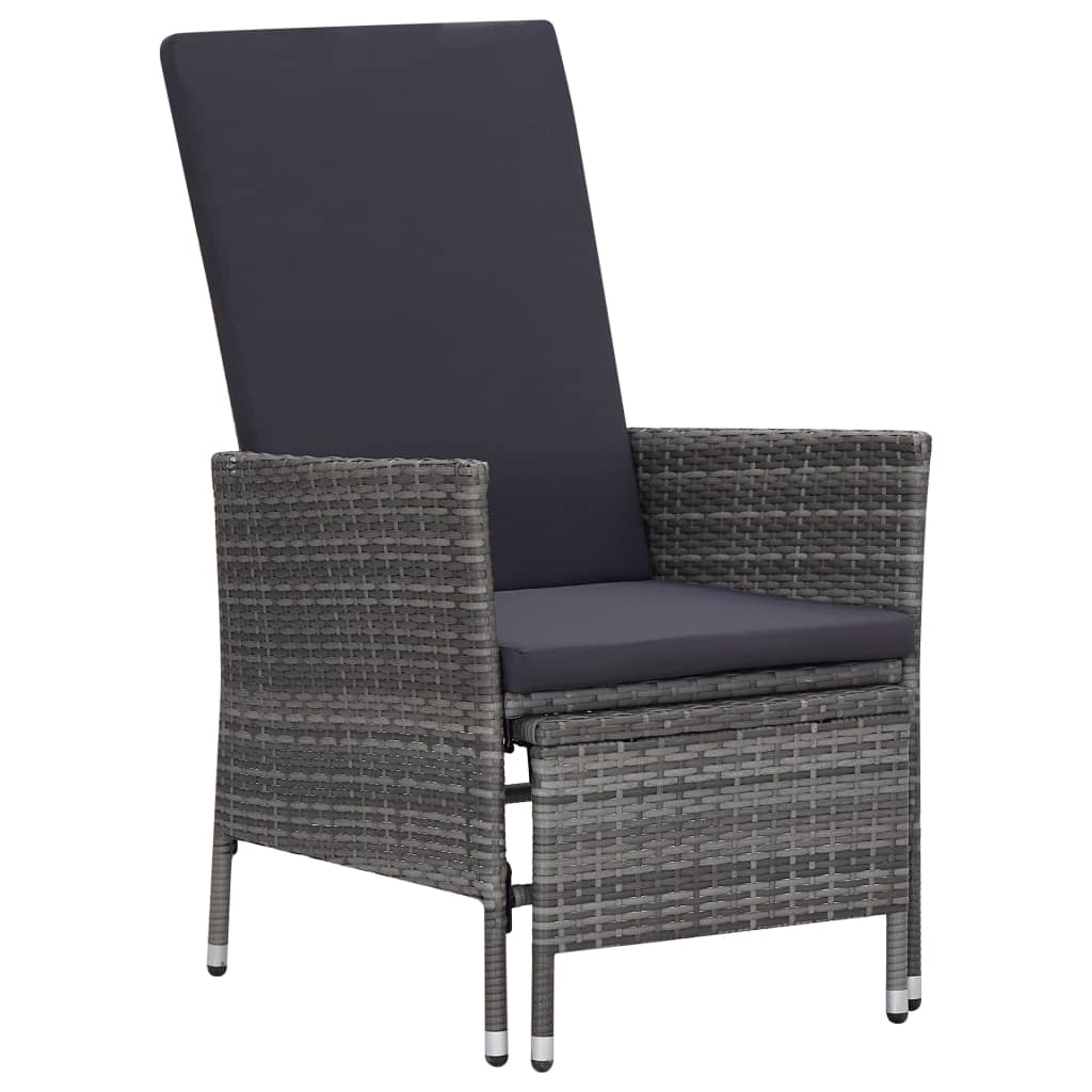 Image of vidaXL Reclining Garden Chair with Cushions Poly Rattan Grey