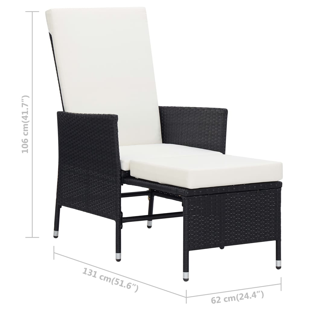 Zestaw mebli ogrodowych - fotel, stolik, poduszki - czarny, 62x131x106 cm