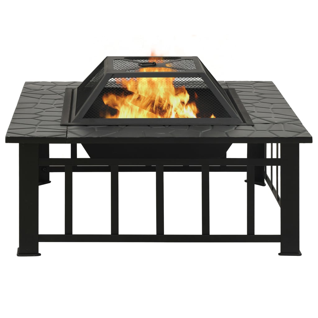 vidaXL Garden Fire Pit with Poker 31.9x31.9"x18.5" XXL Steel"