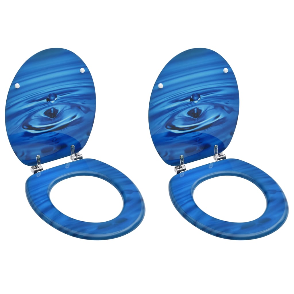 vidaXL Scaune WC cu capac, 2 buc., albastru, MDF, model strop de apă vidaxl.ro