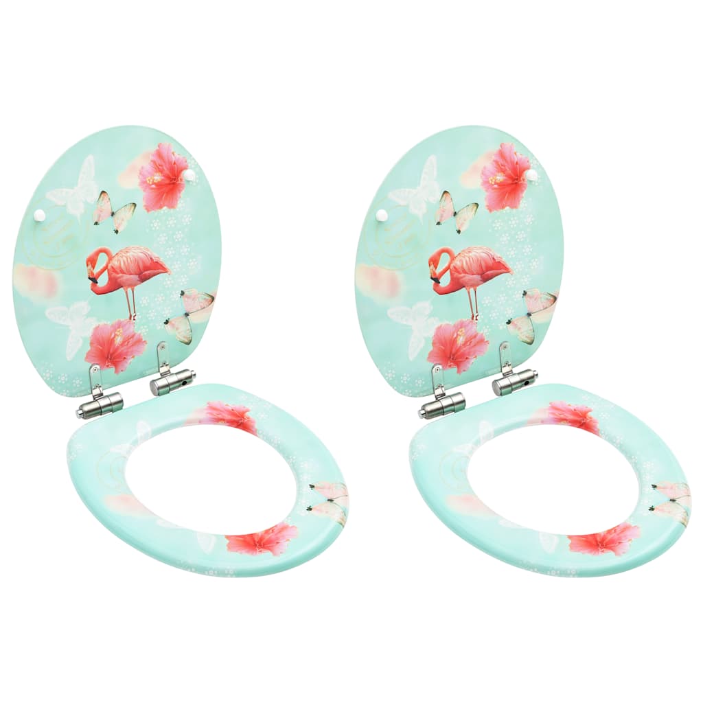 vidaXL Toilettensitze Soft-Close-Deckel 2 Stk. MDF Flamingo-Design