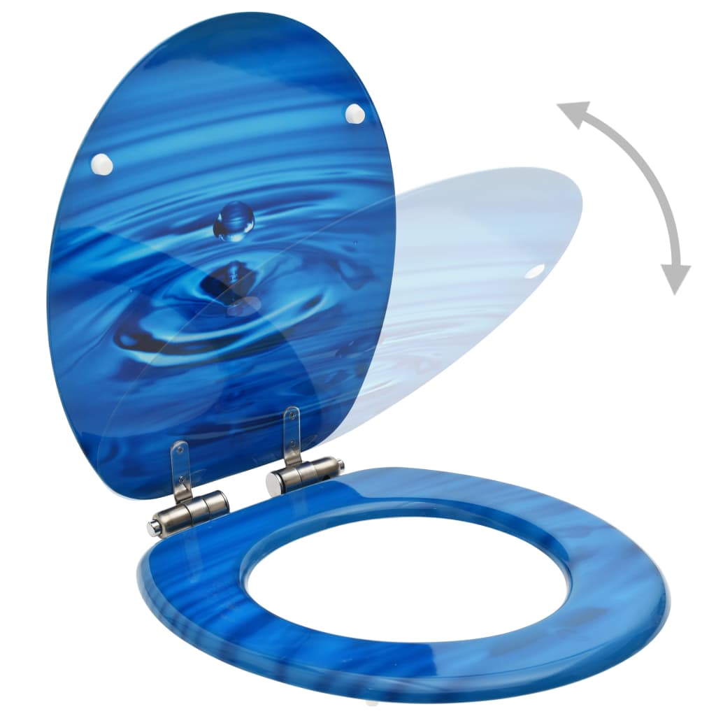 vidaXL Toiletbrillen met soft-close deksel 2 st waterdruppel MDF blauw afbeelding