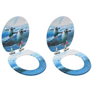 vidaXL WC prill-lauad pehmelt sulguva kaanega 2 tk, MDF, pingviinid