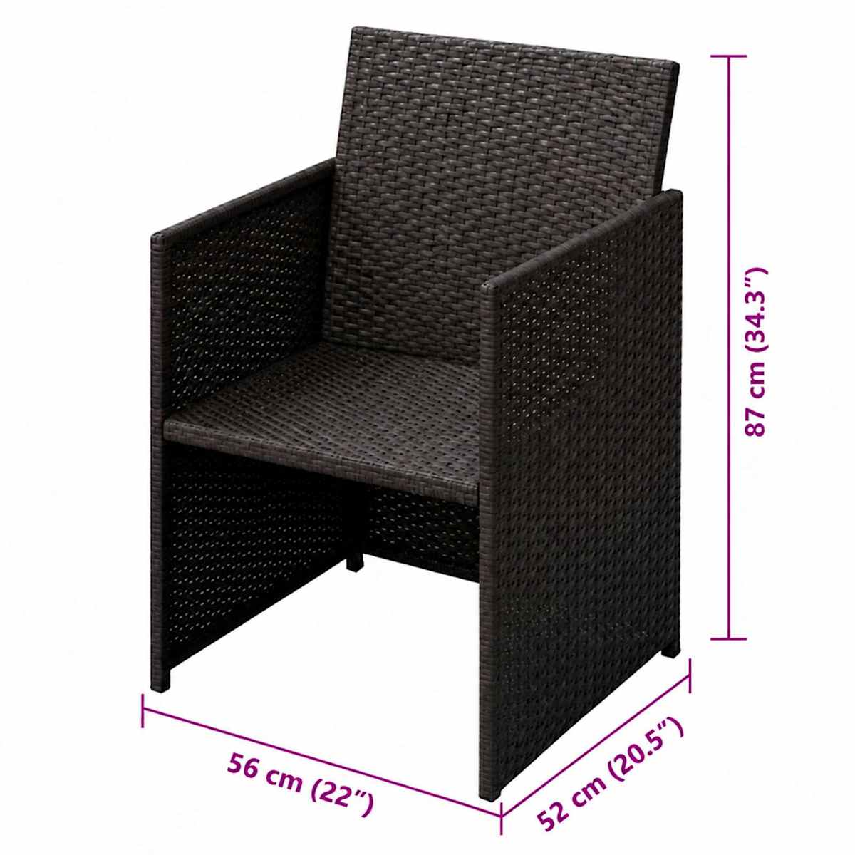 Havestole 3 stk. Brun Poly rattan - Billede 3