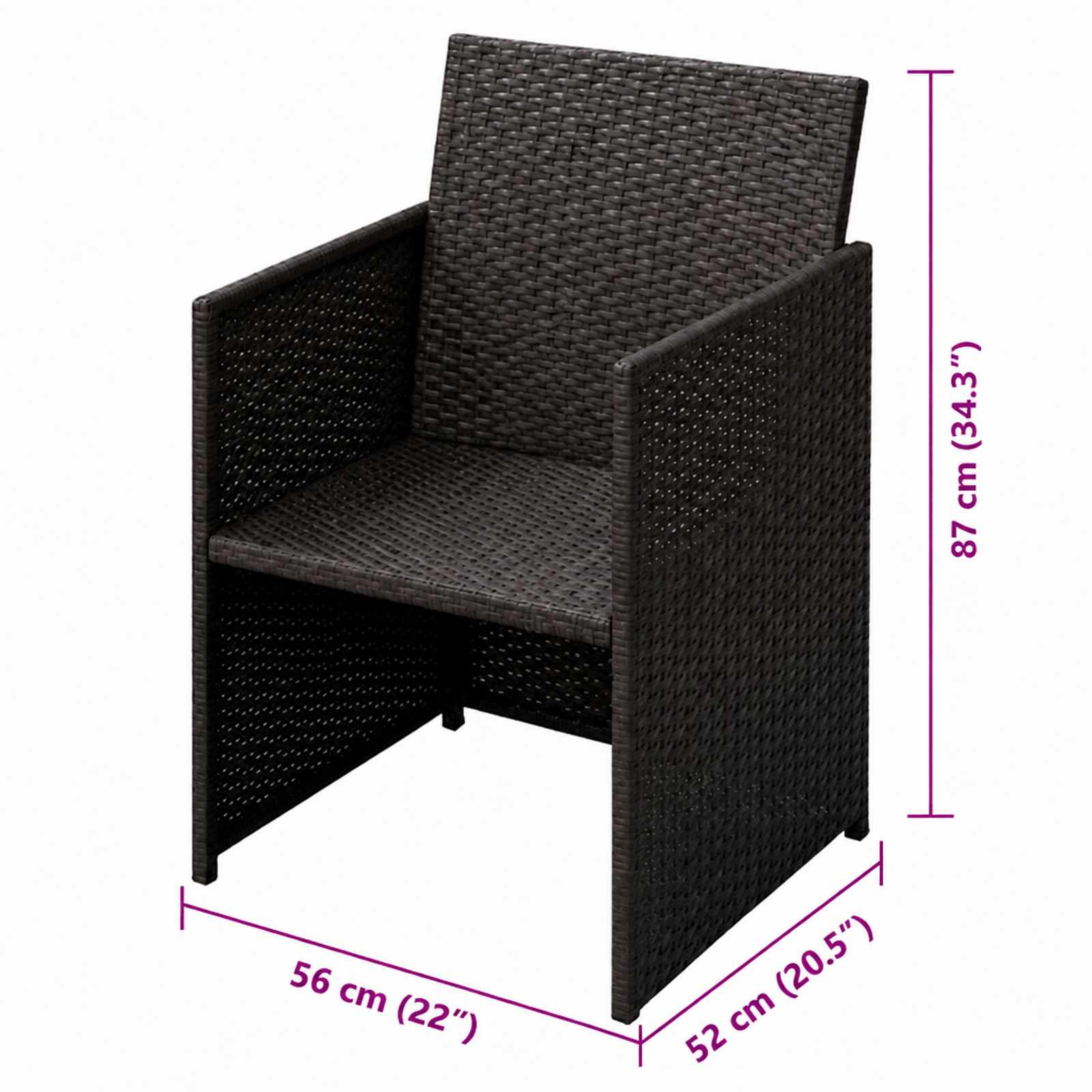 vidaXL Tuinstoelen 3 st Bruin Poly riet, foto 3