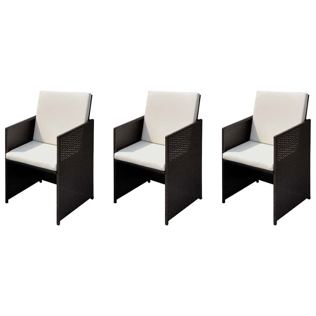 Puutarhatuolit 3 pcs Ruskea 56 x 52 x 87 cm Polyrotangi