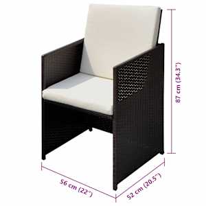 Zahradní křesla 3 pcs Hnědá 56 x 52 x 87 cm Poly ratan - obrázek 3