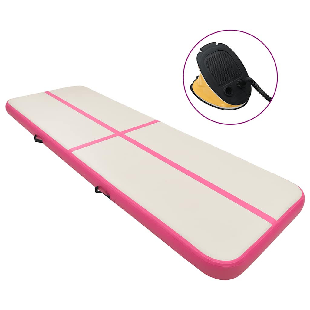 vidaXL Oppblåsbar gymnastikkmatte med pumpe 400x100x15 cm PVC rosa