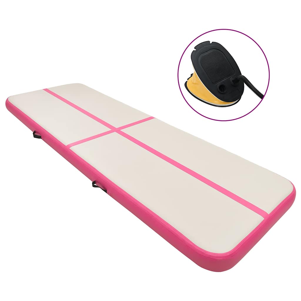 vidaXL Oppblåsbar gymnastikkmatte med pumpe 700x100x15 cm PVC rosa