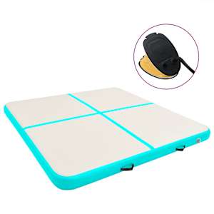 Napihljiva gimnastična podloga s tlačilko 200x200x10 cm zelena