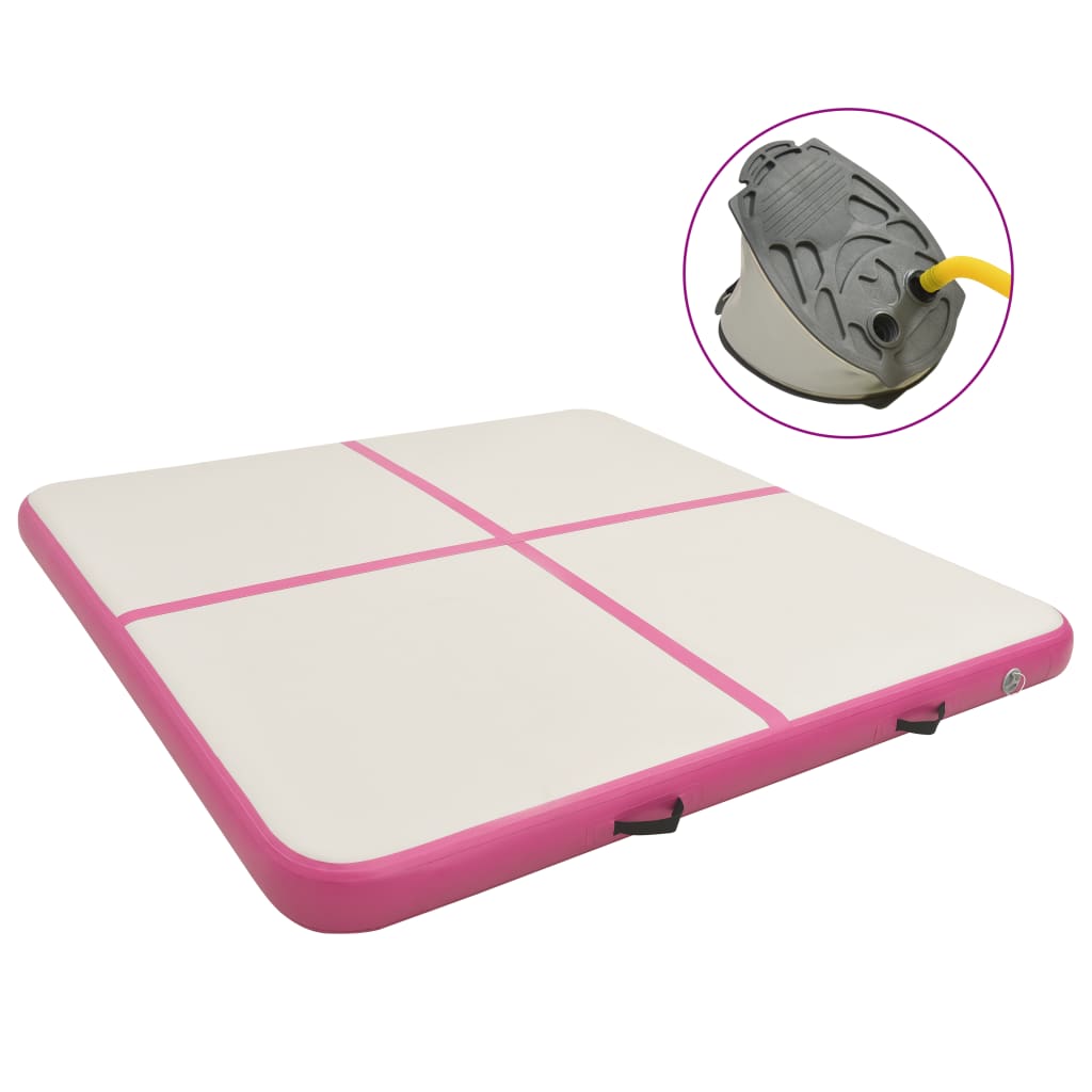 vidaXL Saltea gimnastică gonflabilă cu pompă roz 200x200x15 cm PVC vidaxl.ro